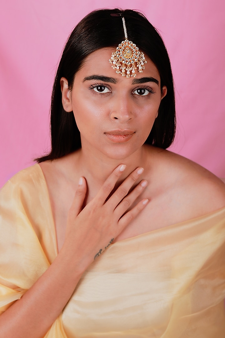 Gold Plated Pearl & Beaded Maangtikka by Riana Jewellery at Pernia's Pop Up Shop