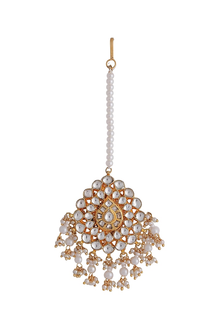 Gold Plated Pearl & Beaded Maangtikka by Riana Jewellery at Pernia's Pop Up Shop