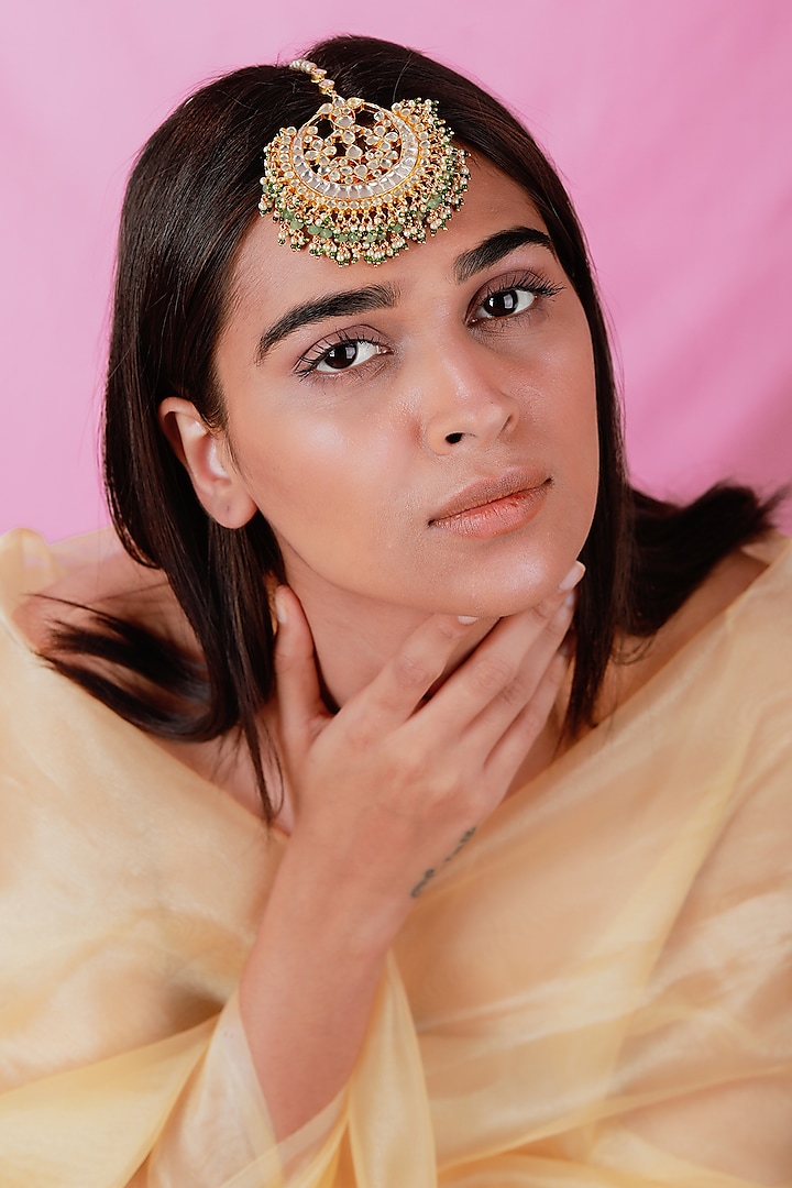 Gold Plated Pearl & Beaded Maangtikka by Riana Jewellery at Pernia's Pop Up Shop