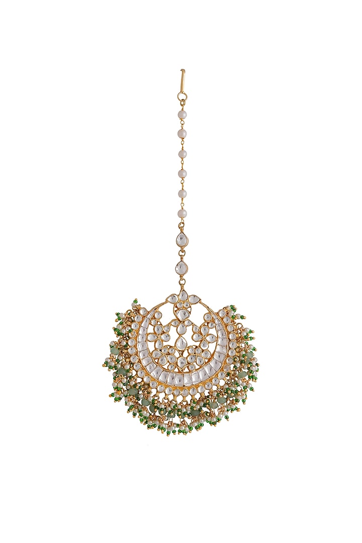 Gold Plated Pearl & Beaded Maangtikka by Riana Jewellery at Pernia's Pop Up Shop