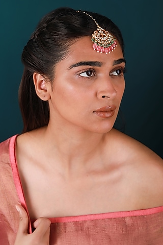 Gold Plated Pearl & Beaded Maangtikka by Riana Jewellery