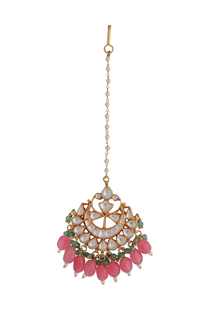 Gold Plated Pearl & Beaded Maangtikka by Riana Jewellery at Pernia's Pop Up Shop