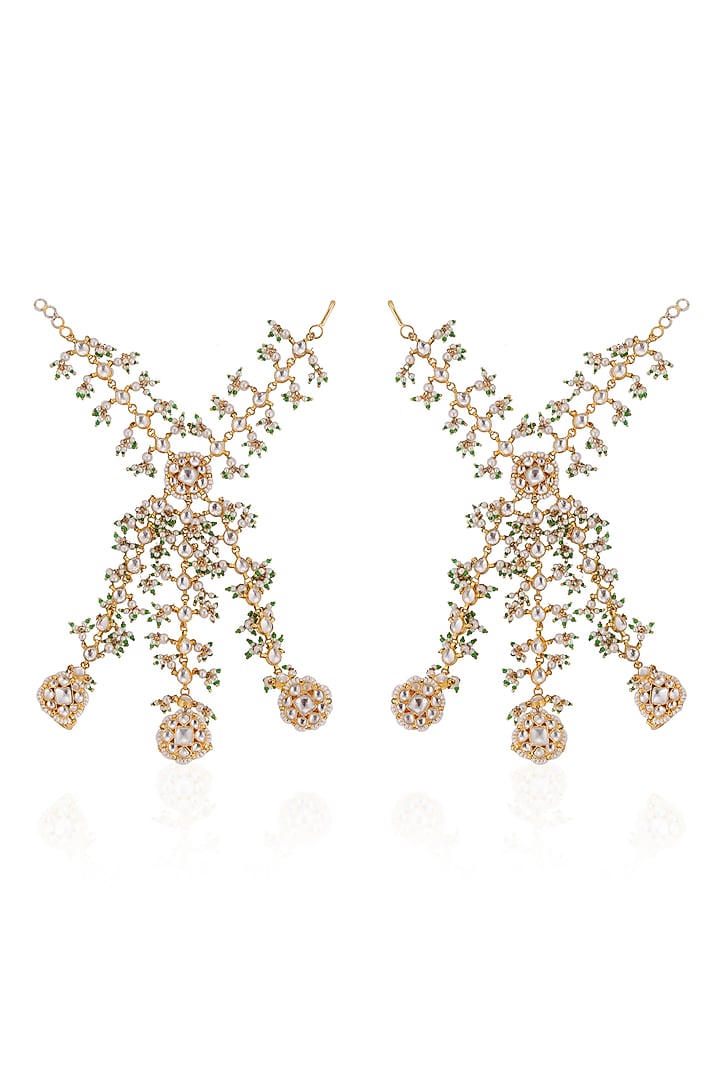 Gold Plated Pearl & Beaded Hathphool by Riana Jewellery at Pernia's Pop Up Shop