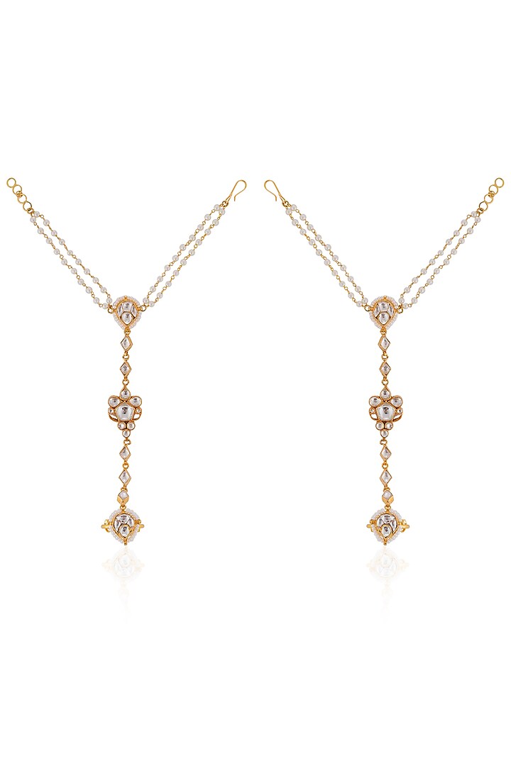Gold Plated Pearl & Beaded Hathphool by Riana Jewellery at Pernia's Pop Up Shop
