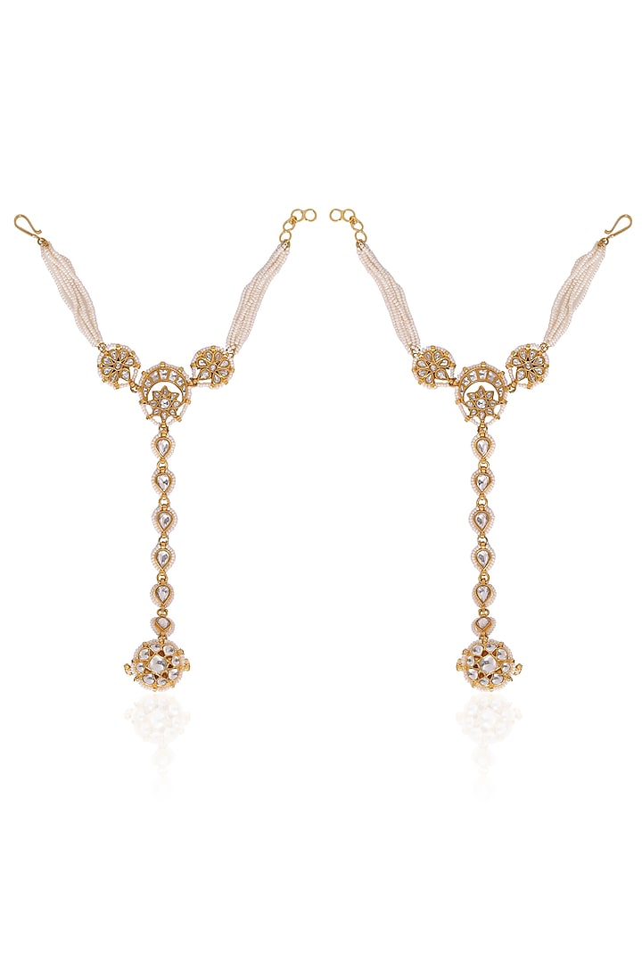 Gold Plated Pearl & Beaded Hathphool by Riana Jewellery at Pernia's Pop Up Shop