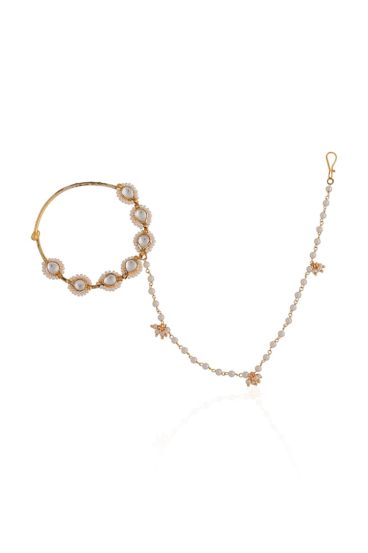 Gold Plated Pearl & Beaded Nath by Riana Jewellery at Pernia's Pop Up Shop
