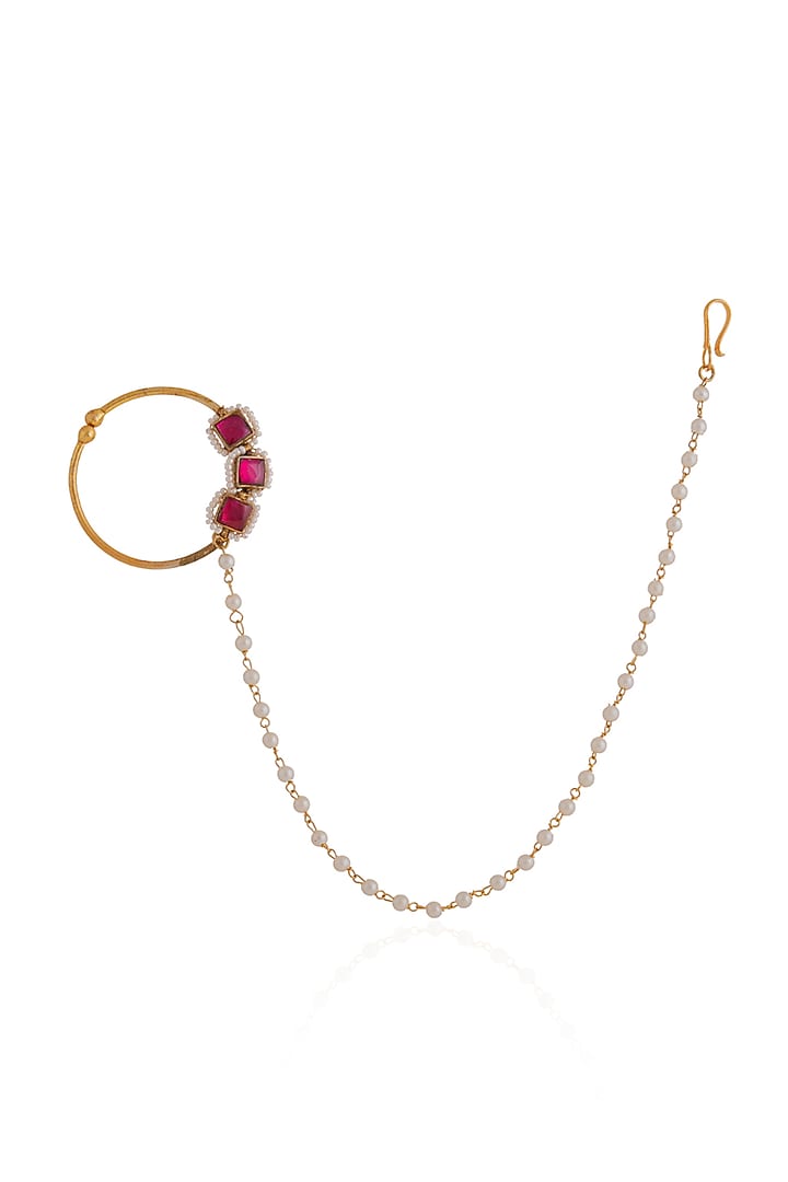 Gold Plated Pearl & Beaded Nath by Riana Jewellery at Pernia's Pop Up Shop