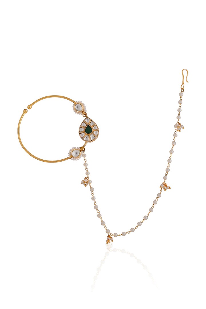 Gold Plated Pearl & Beaded Nath by Riana Jewellery at Pernia's Pop Up Shop