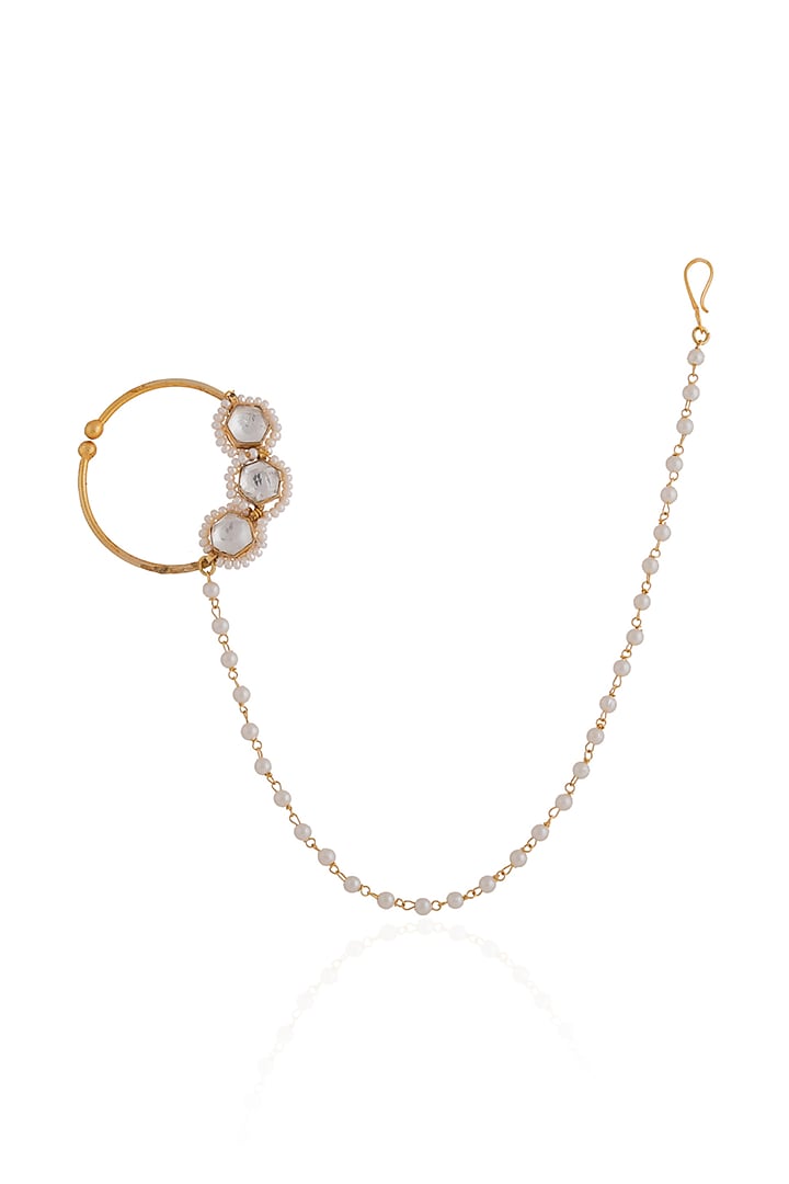 Gold Plated Pearl & Beaded Nath by Riana Jewellery at Pernia's Pop Up Shop