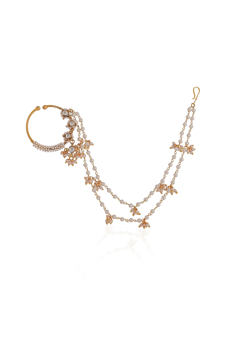 Gold Plated Pearl & Beaded Nath by Riana Jewellery at Pernia's Pop Up Shop