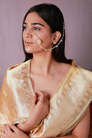 Gold Plated Pearl & Beaded Nath by Riana Jewellery