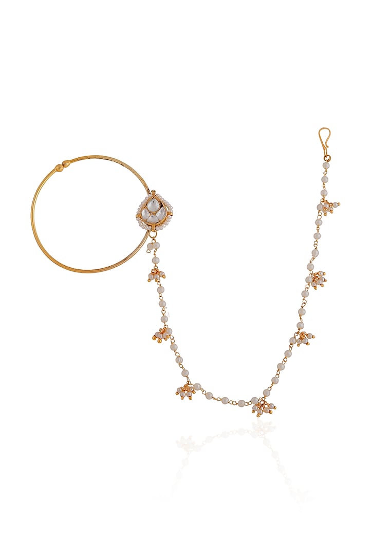 Gold Plated Pearl & Beaded Nath by Riana Jewellery at Pernia's Pop Up Shop