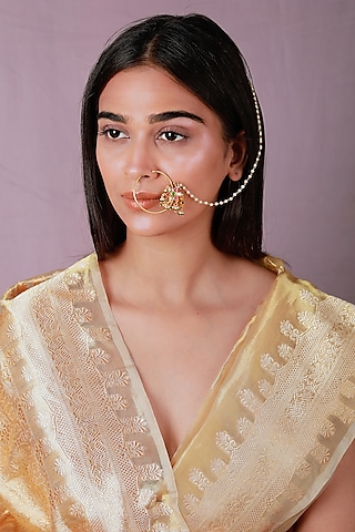 Gold Plated Pearl & Beaded Nath by Riana Jewellery
