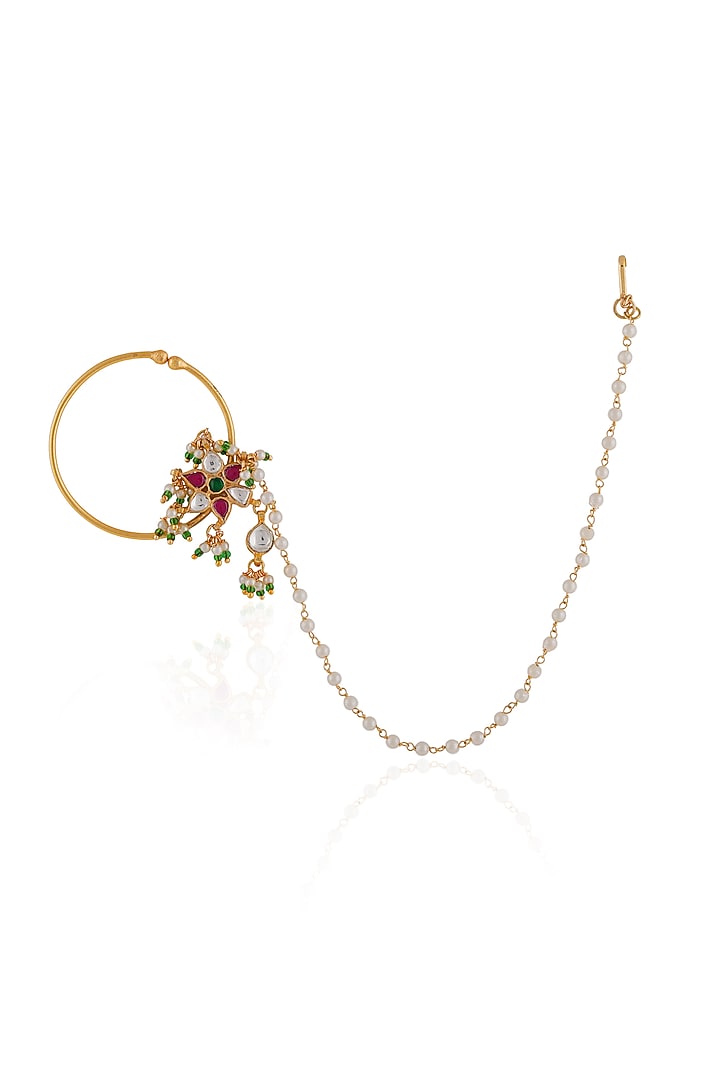 Gold Plated Pearl & Beaded Nath by Riana Jewellery at Pernia's Pop Up Shop