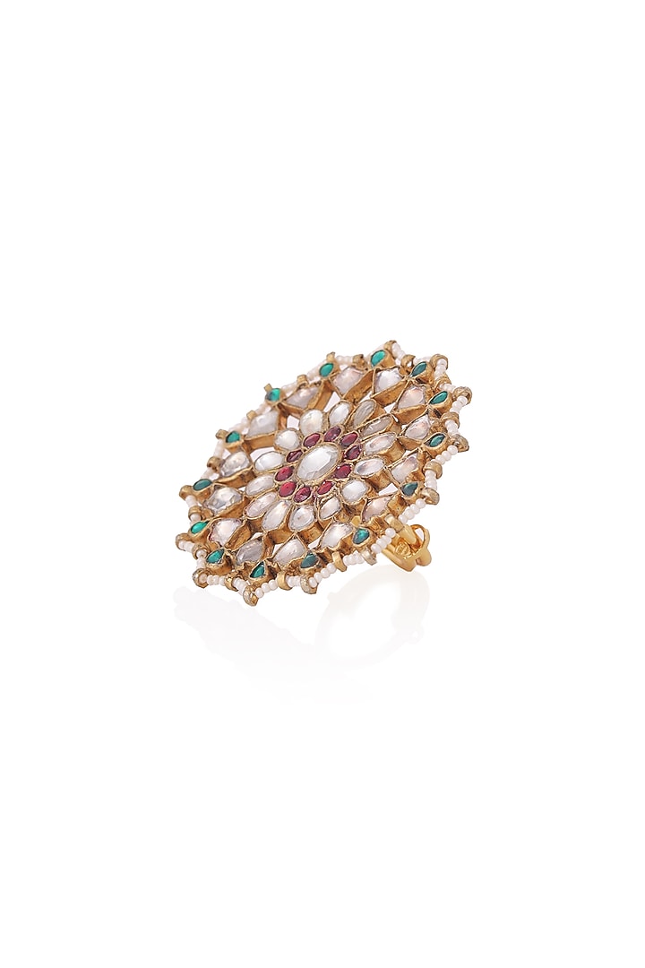 Gold Plated Pearl & Beaded Ring by Riana Jewellery at Pernia's Pop Up Shop