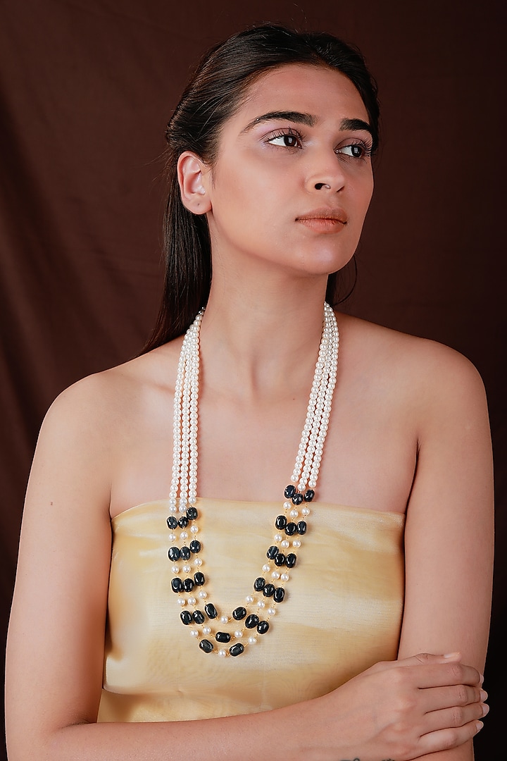 Gold Plated Pearl & Beaded Layered Mala by Riana Jewellery at Pernia's Pop Up Shop