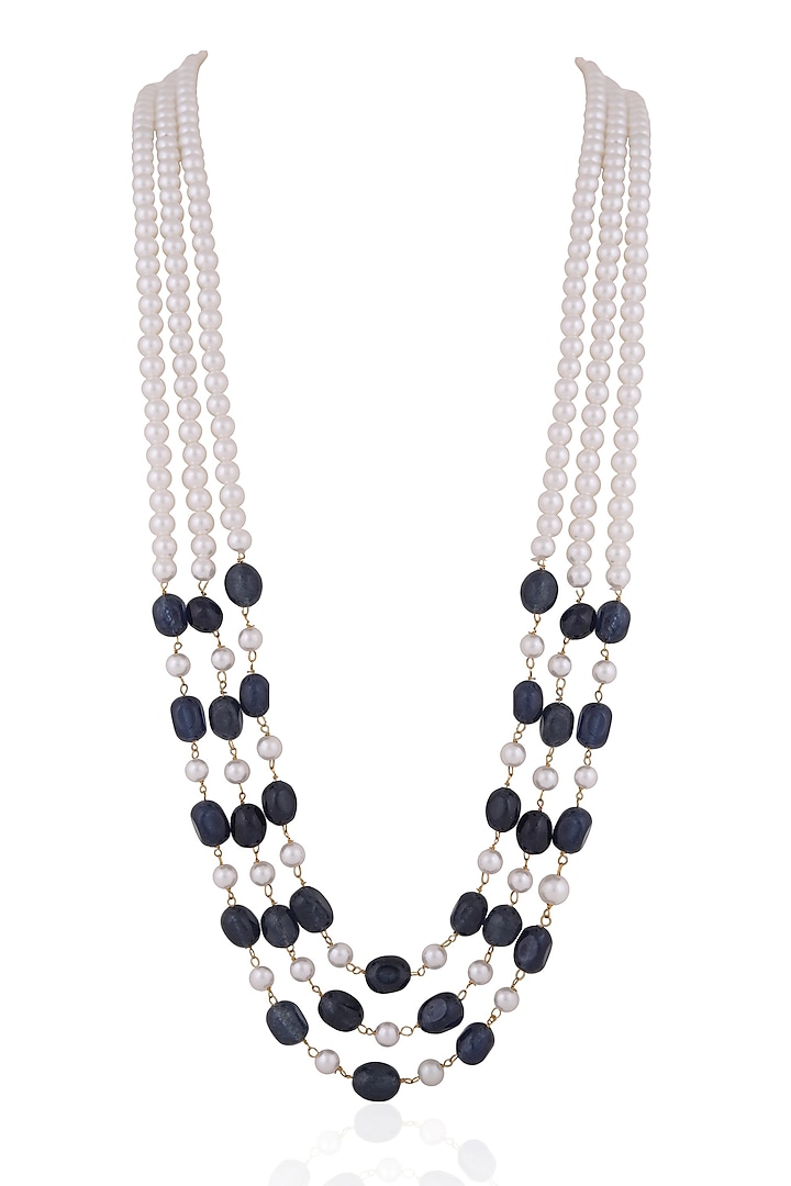 Gold Plated Pearl & Beaded Layered Mala by Riana Jewellery at Pernia's Pop Up Shop