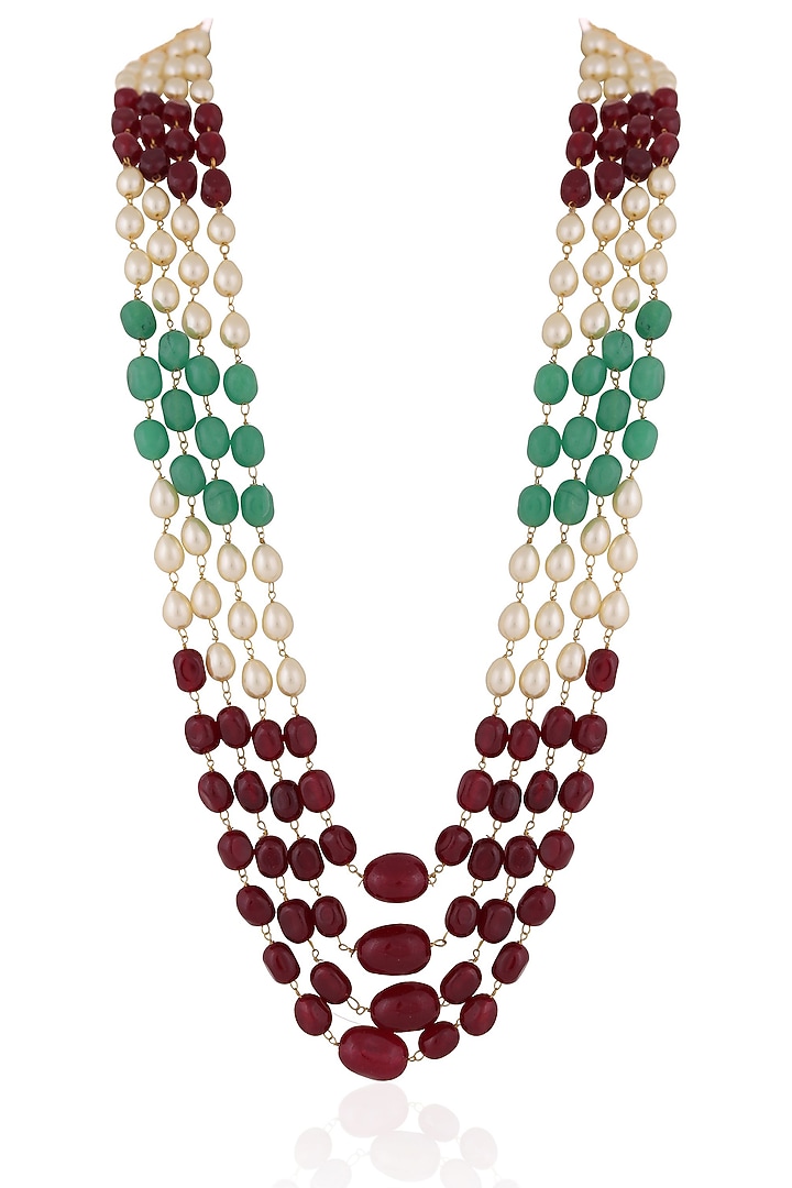Gold Plated Pearl & Beaded Mala by Riana Jewellery at Pernia's Pop Up Shop
