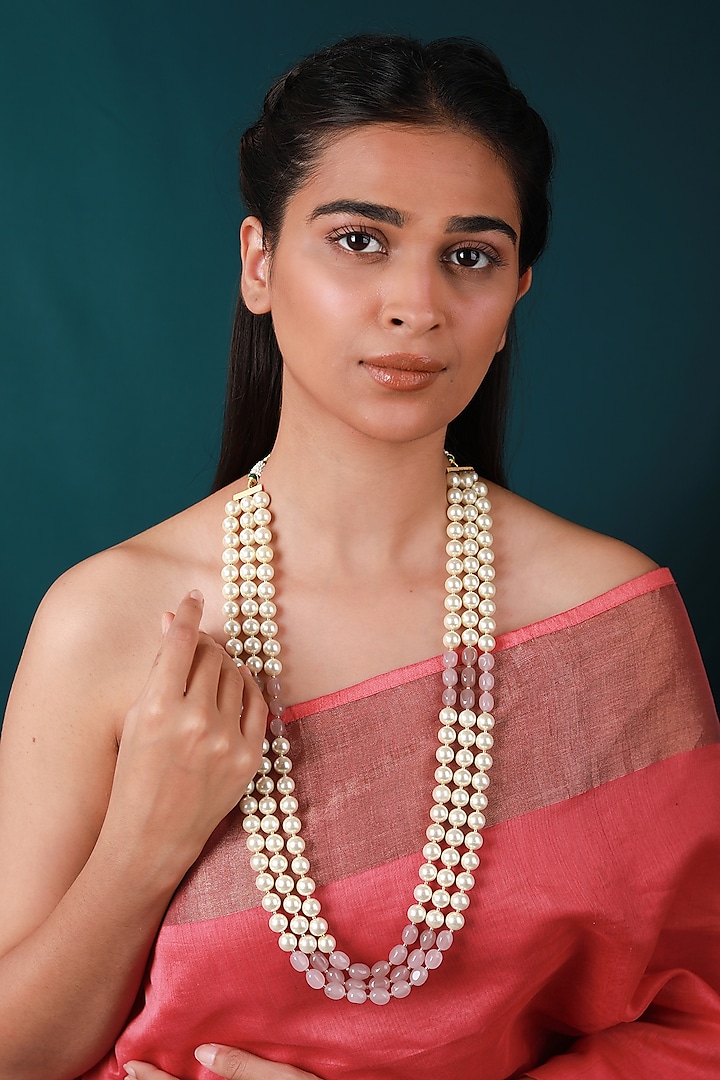 Gold Plated Pearl & Beaded Mala by Riana Jewellery at Pernia's Pop Up Shop