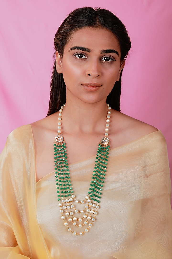 Gold Plated Pearl & Beaded Mala by Riana Jewellery at Pernia's Pop Up Shop