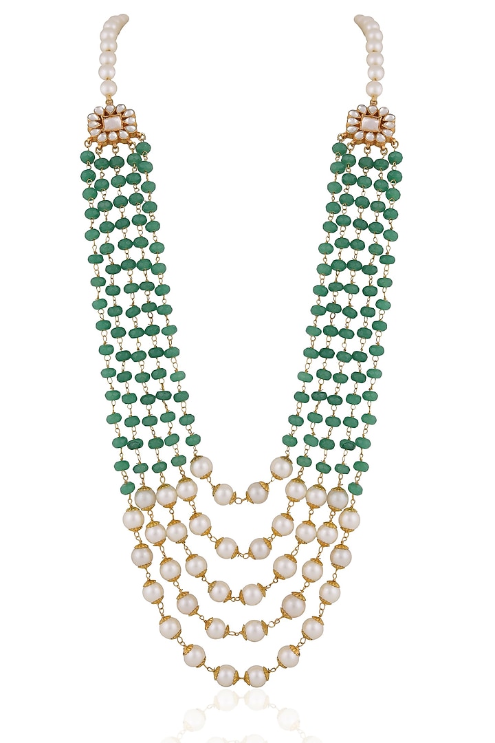Gold Plated Pearl & Beaded Mala by Riana Jewellery at Pernia's Pop Up Shop