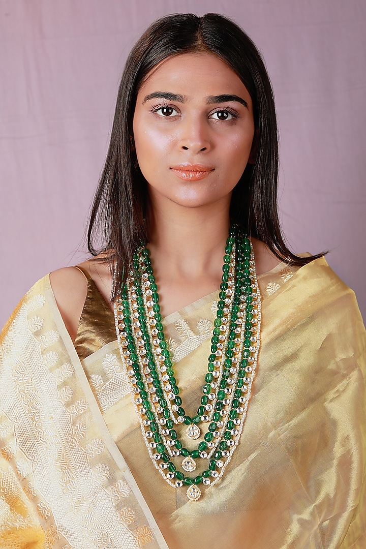 Gold Plated Pearl & Beaded Mala by Riana Jewellery at Pernia's Pop Up Shop