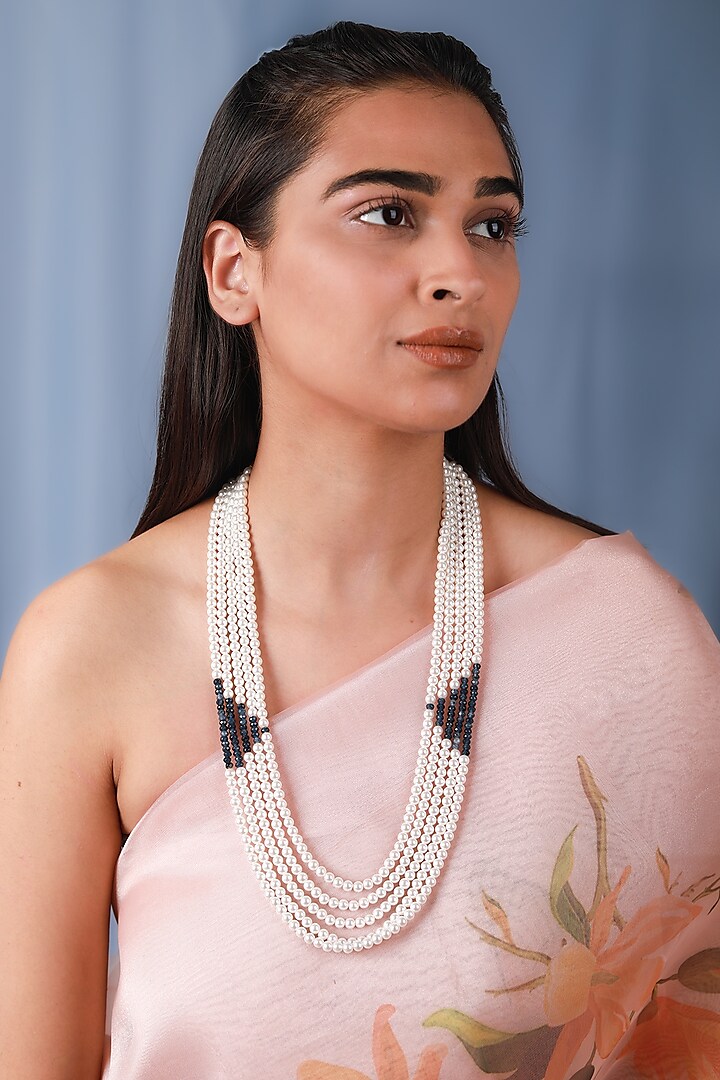 Gold Plated Pearl & Beaded Mala by Riana Jewellery at Pernia's Pop Up Shop