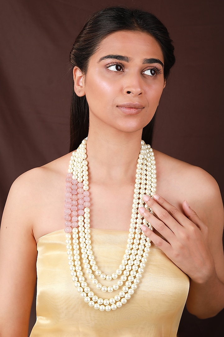 Gold Plated Pearl & Beaded Mala by Riana Jewellery at Pernia's Pop Up Shop