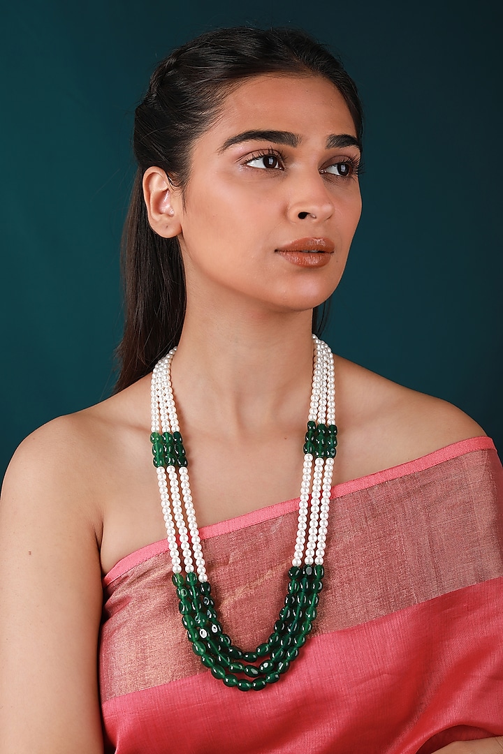 Gold Plated Pearl & Beaded Mala by Riana Jewellery at Pernia's Pop Up Shop