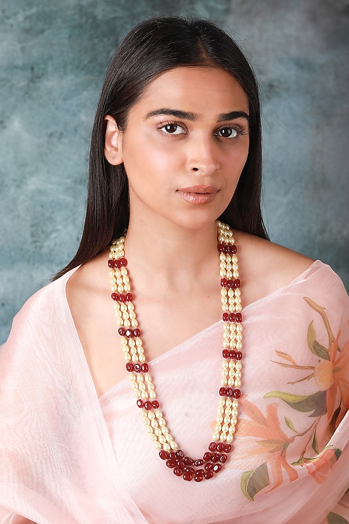 Gold Plated Pearl & Beaded Mala by Riana Jewellery at Pernia's Pop Up Shop