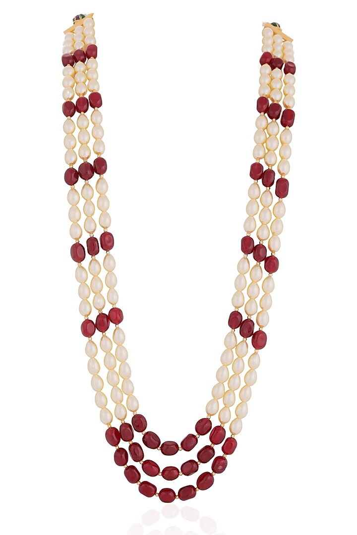 Gold Plated Pearl & Beaded Mala by Riana Jewellery at Pernia's Pop Up Shop