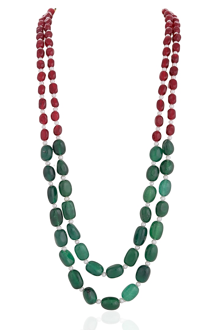Gold Plated Emerald & Ruby Tumble Beaded Mala by Riana Jewellery at Pernia's Pop Up Shop