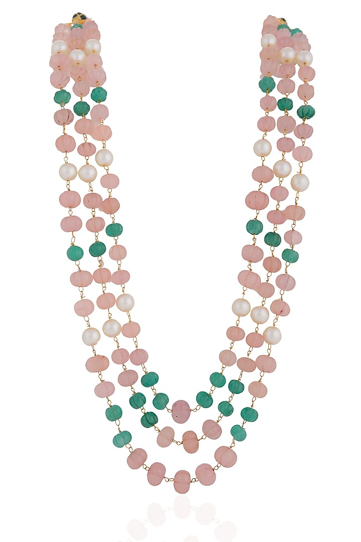 Gold Plated Rose Quartz & Beaded Mala by Riana Jewellery at Pernia's Pop Up Shop