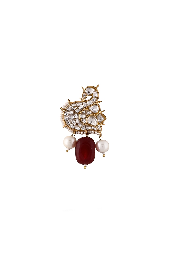 Matte Gold Plated Jadtar Stone Brooch by Riana Jewellery at Pernia's Pop Up Shop