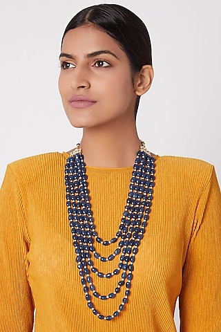 Pearl & Emerald Bead Mala Necklace by Riana Jewellery