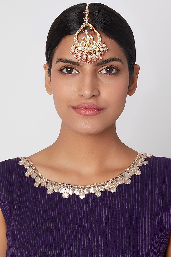 Gold Plated Pearl Maang Tikka by Riana Jewellery at Pernia's Pop Up Shop