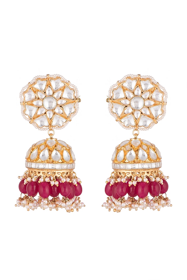 Gold Plated Ruby Jhumka Earrings by Riana Jewellery at Pernia's Pop Up Shop