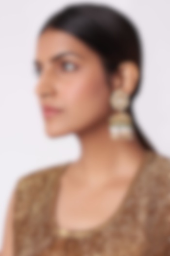 Gold Plated Pearls & Emerald Jhumka Earrings by Riana Jewellery