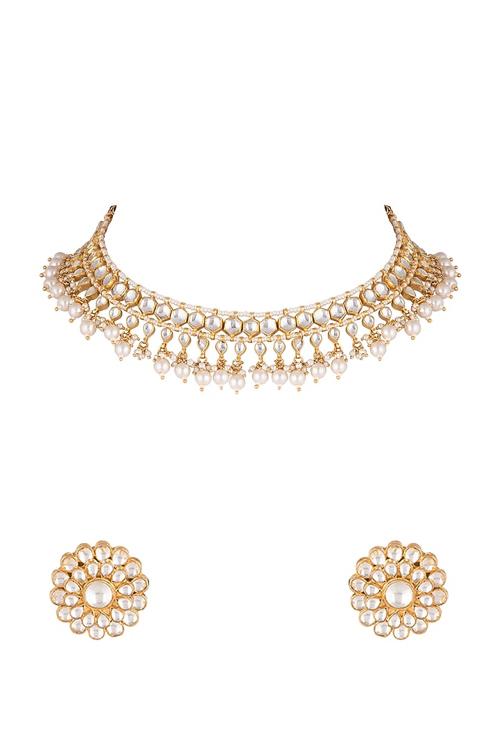 Gold Plated Pearl Necklace Set by Riana Jewellery at Pernia's Pop
