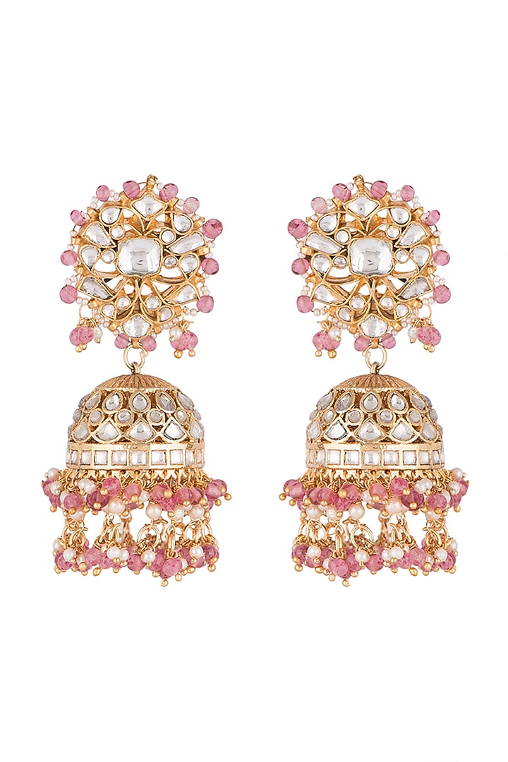 Gold Plated Beads & Pearl Jhumka Earrings by Riana Jewellery at Pernia's Pop Up Shop