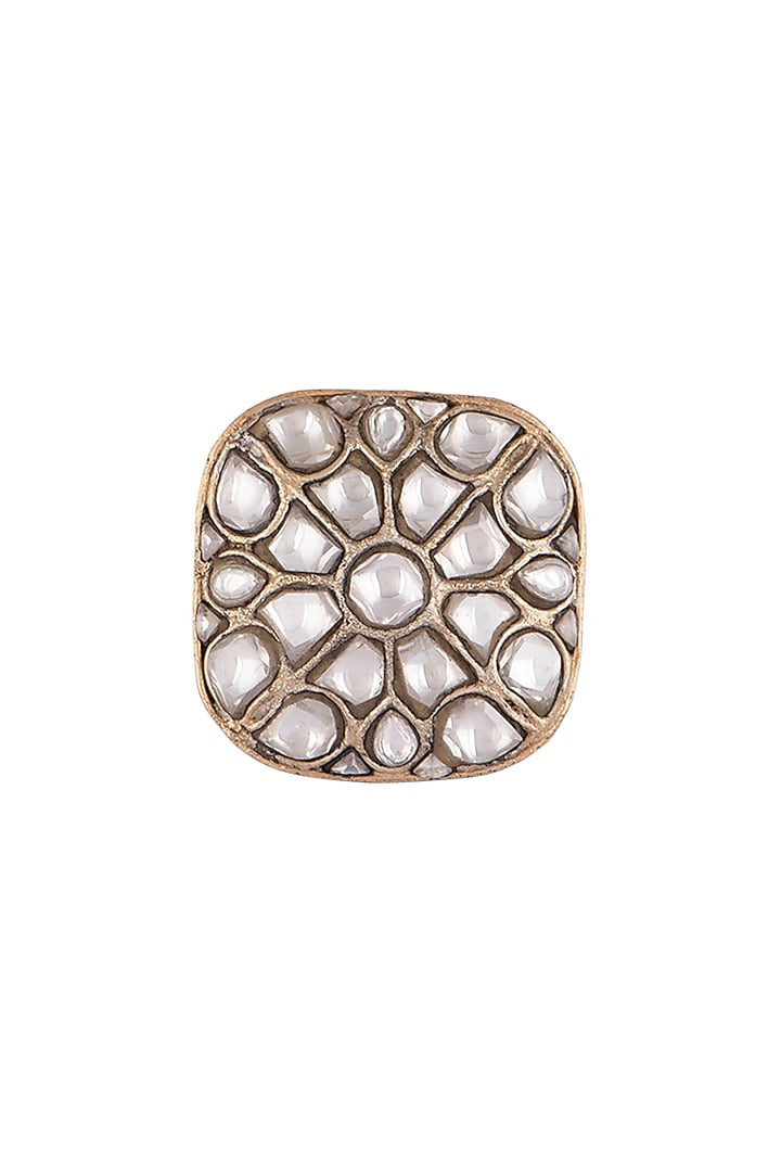 Gold Plated White Jadtar Stone Ring by Riana Jewellery at Pernia's Pop Up Shop