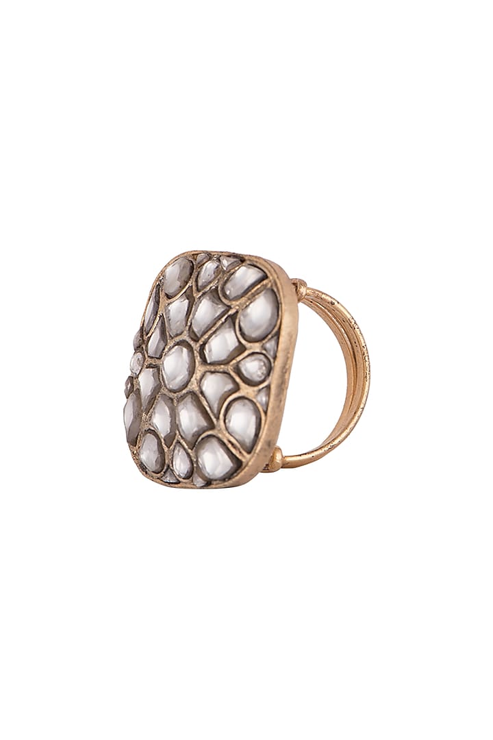 Gold Plated White Jadtar Stone Ring by Riana Jewellery at Pernia's Pop Up Shop