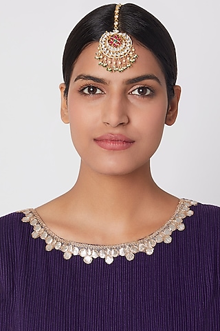 Gold Plated Jadtar Maang Tikka by Riana Jewellery