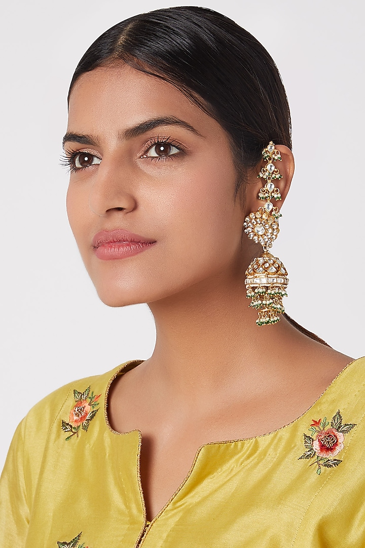 Gold Plated Jadtar Stone Earrings by Riana Jewellery