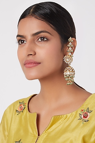 Gold Plated Jadtar Stone Earrings by Riana Jewellery