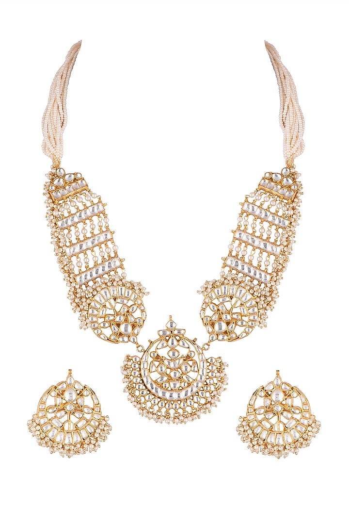 Gold Plated Stone & Pearl Necklace Set by Riana Jewellery at Pernia's Pop Up Shop