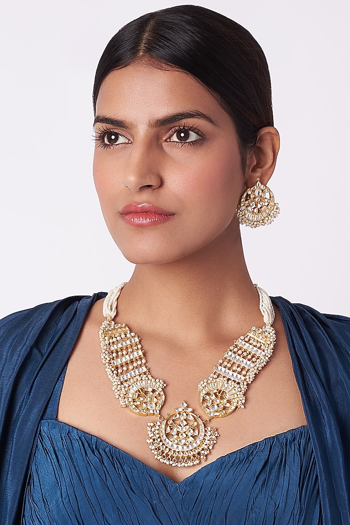 Gold Plated Stone & Pearl Necklace Set by Riana Jewellery