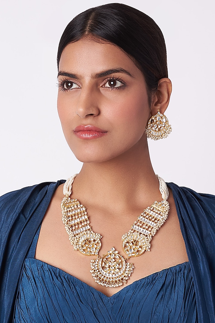 Gold Plated Stone & Pearl Necklace Set by Riana Jewellery at Pernia's Pop Up Shop