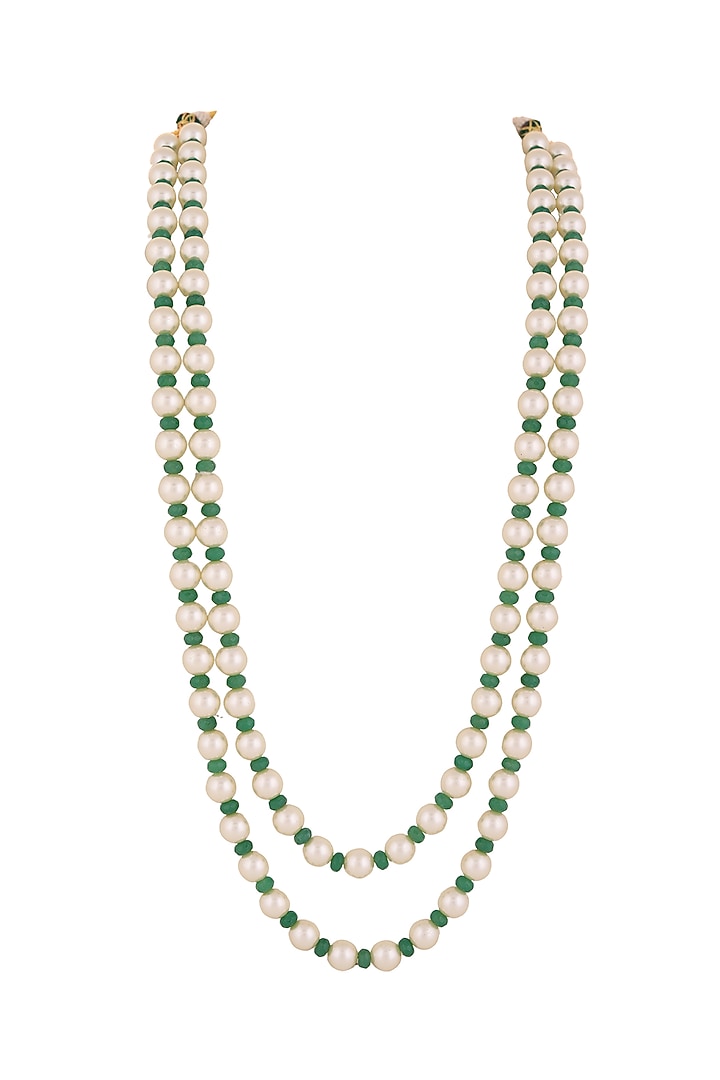 Sea Green Beaded & White Pearl Handmade Mala by Riana Jewellery Men at Pernia's Pop Up Shop