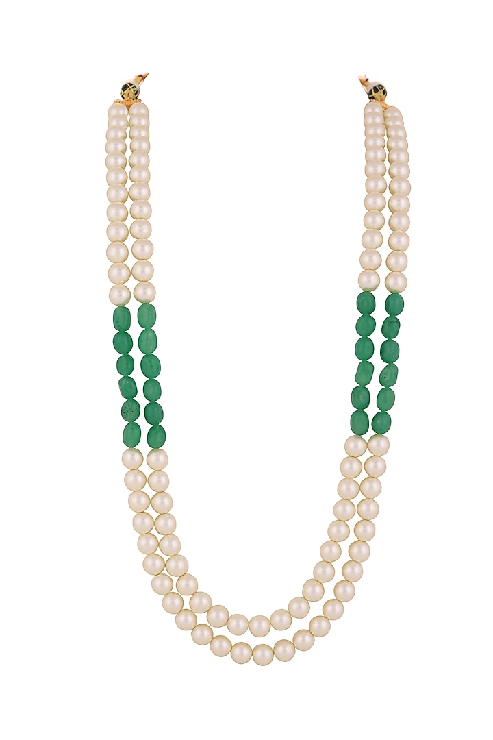 Sea Green Beaded & White Pearl Layered Mala by Riana Jewellery Men at Pernia's Pop Up Shop